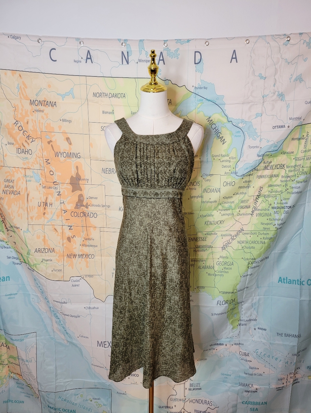 Antonio Malini Olive Green Sleeveless Midi Dress Size 2